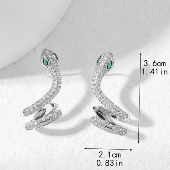 White Gold Snake Zircon Earrings Creative Design Trendy - Picture 4 of 4